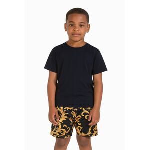 Shein Boys Baroque Print Pull-On Shorts - Size 8, Black & Gold